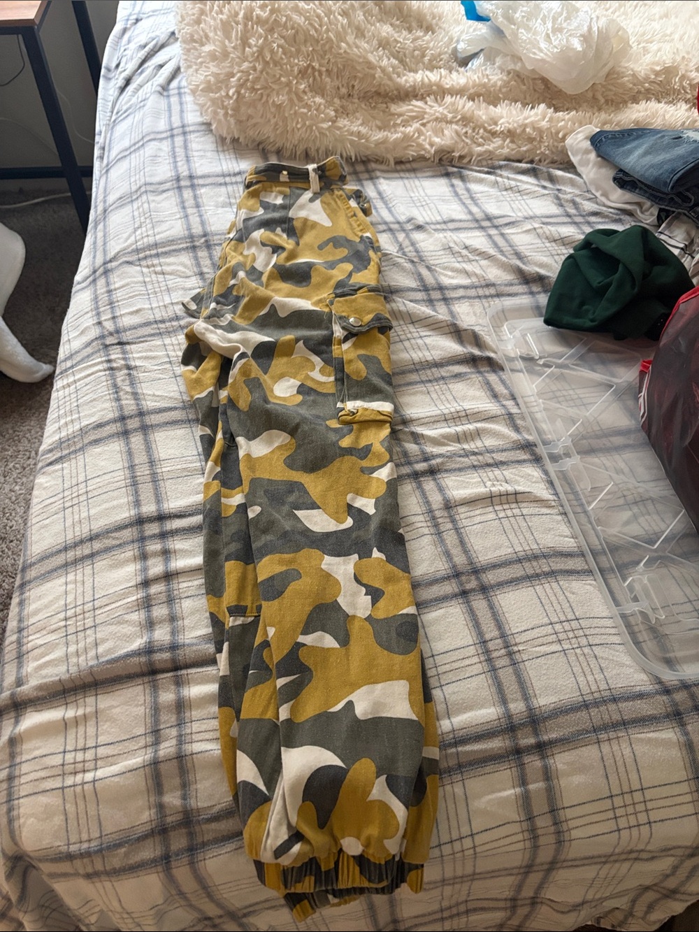 Fashion Nova Yellow & Gray Camo Cargo Joggers